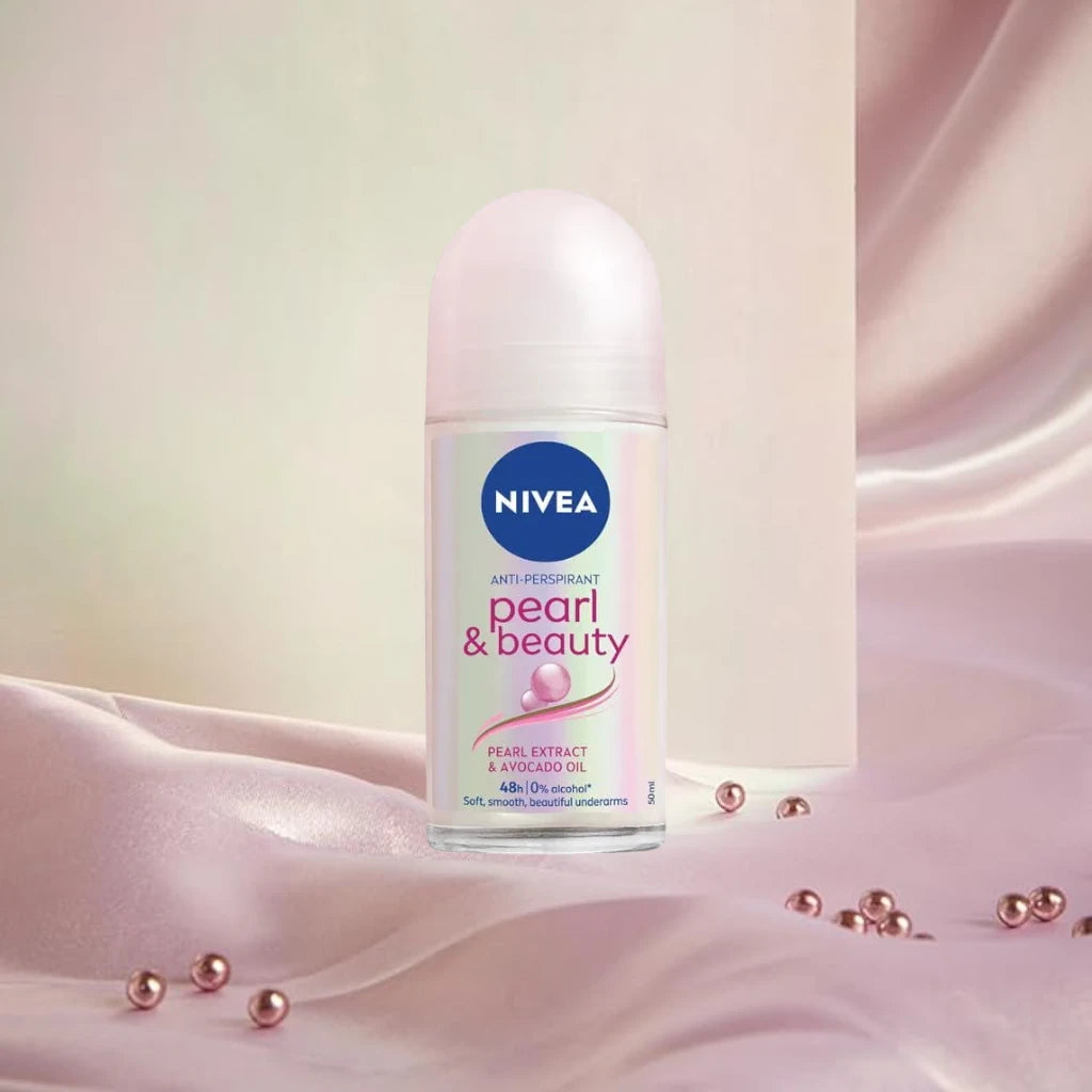 NIVEA Pearl & Beauty Antiperspirant Roll-On for Women 50ml – 48H Protection, Pearl Extract & Avocado Oil, Alcohol-Free, Smooth Underarms - Damoo