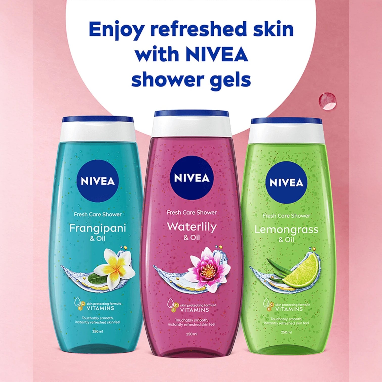NIVEA Waterlily & Oil Shower Gel for Women – 250ml | pH Balanced Body Wash with Nourishing Oil Beads, Vitamin C & E | Moisturizing, Refreshing Floral Fragrance, Skin-Friendly & Biodegradable Formula - Damoo
