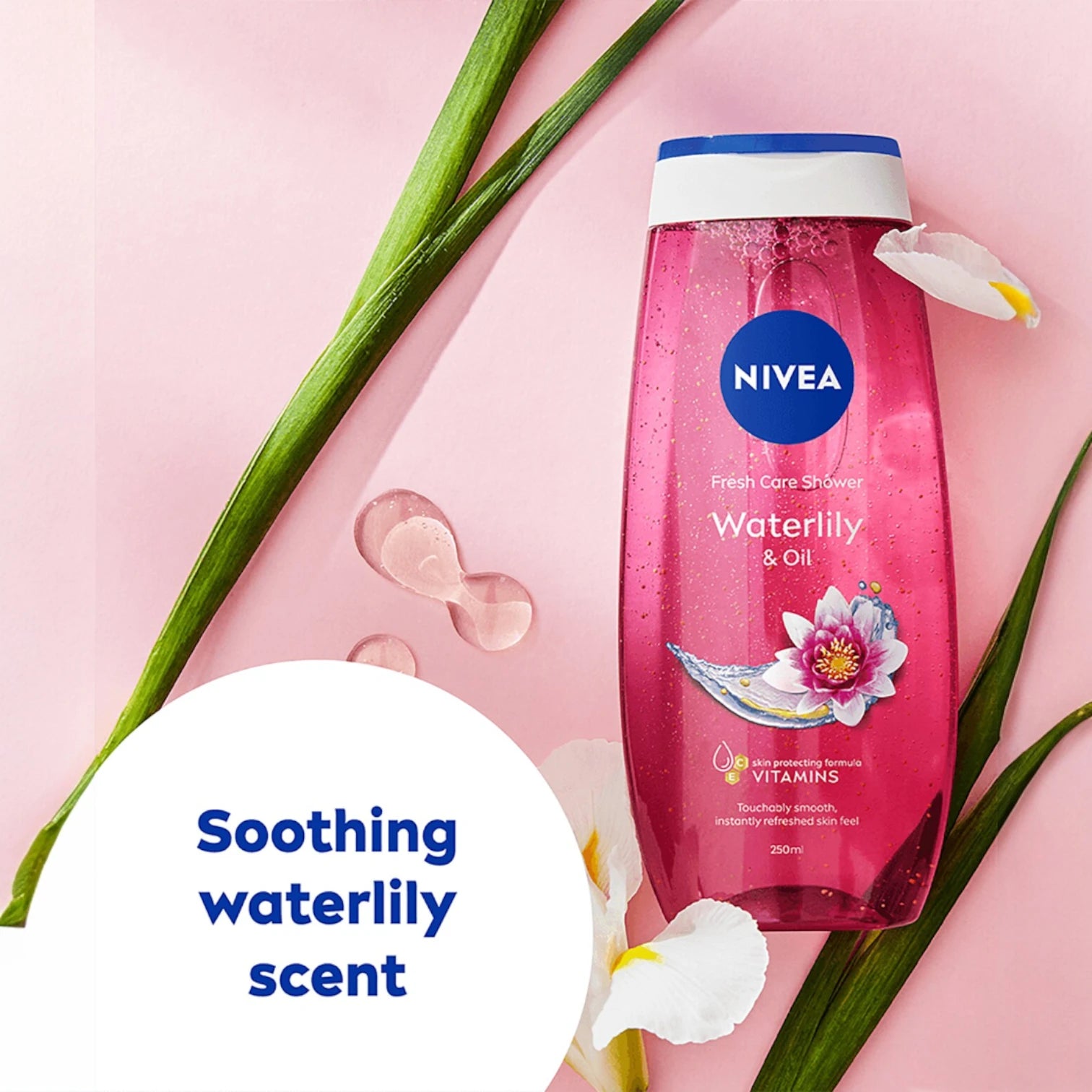 NIVEA Waterlily & Oil Shower Gel for Women – 250ml | pH Balanced Body Wash with Nourishing Oil Beads, Vitamin C & E | Moisturizing, Refreshing Floral Fragrance, Skin-Friendly & Biodegradable Formula - Damoo