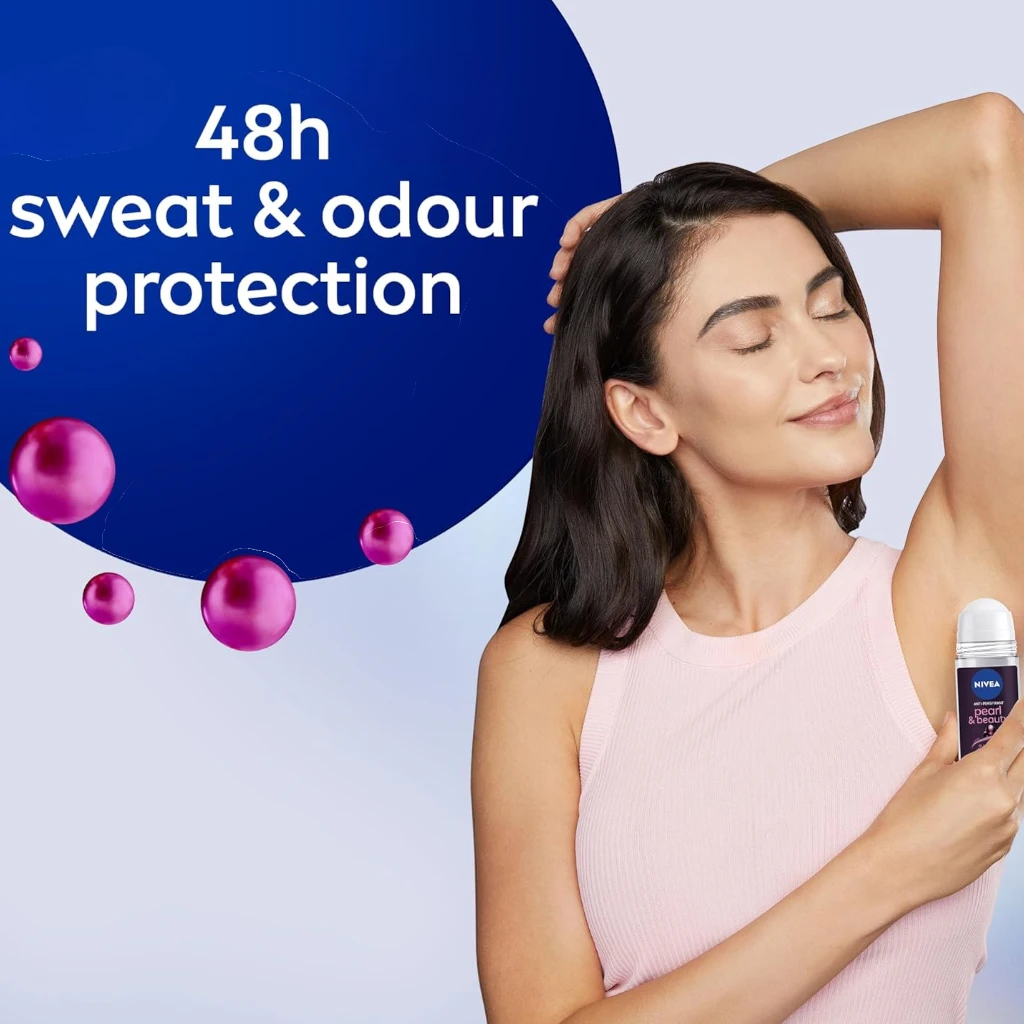 NIVEA Women Pearl & Beauty Black Pearl Roll-On Antiperspirant Deodorant 50ml – 48H Protection, Alcohol-Free - Damoo