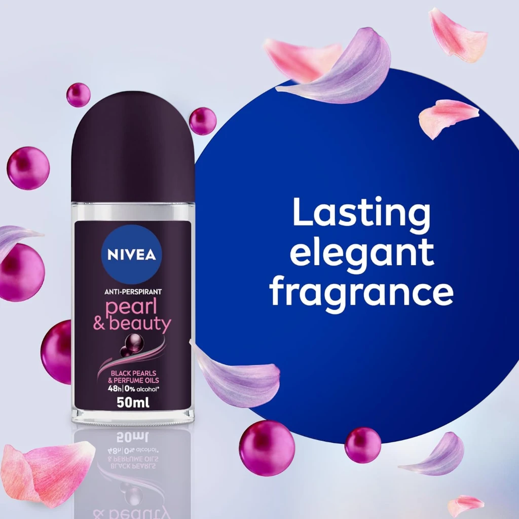 NIVEA Women Pearl & Beauty Black Pearl Roll-On Antiperspirant Deodorant 50ml – 48H Protection, Alcohol-Free - Damoo