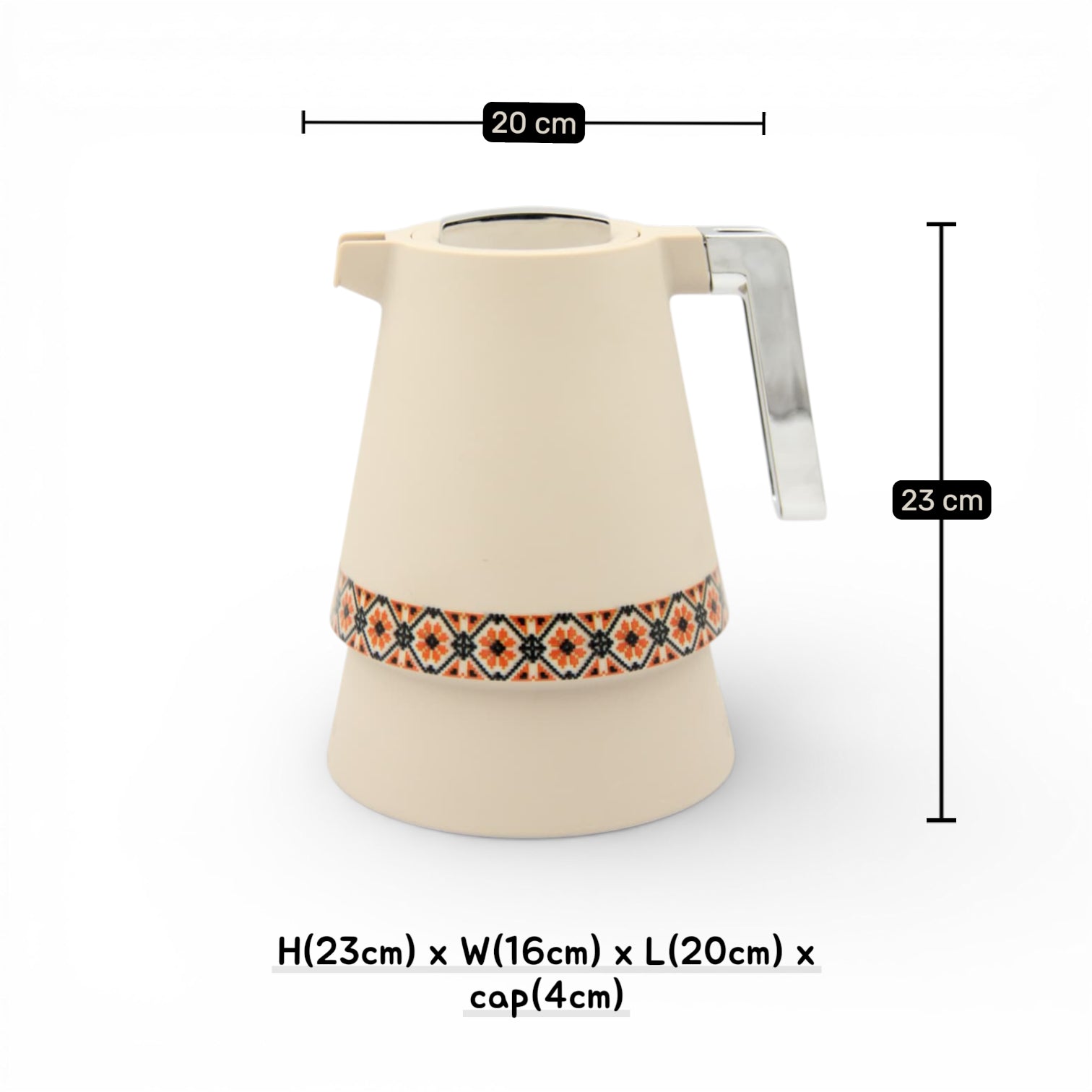 Vacuum Insulated Thermal Coffee & Tea Flask with Arabic Pattern Design, Stainless Steel Inner Thermos Jug, Hot & Cold Beverage Server, Available in Different Colors (23H x 20L × 16W CM) - Damoo