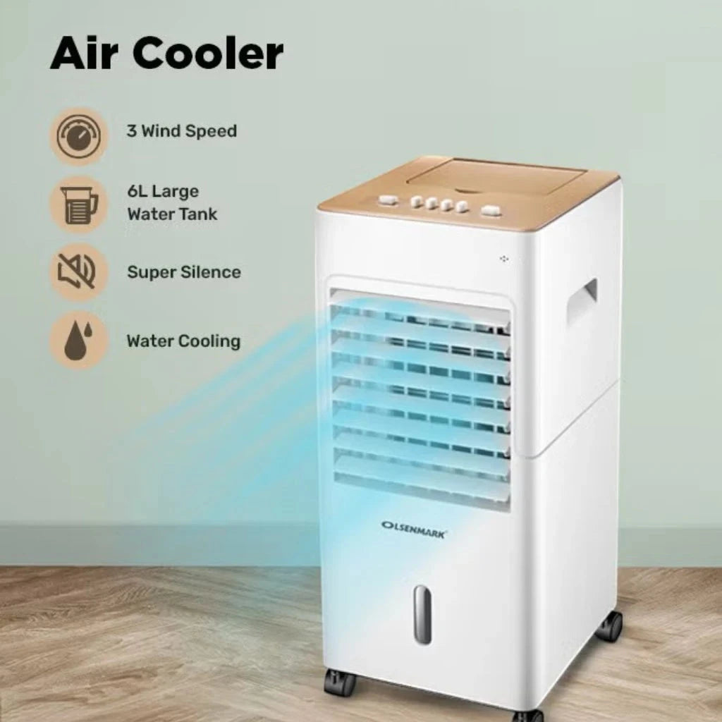 Olsenmark 3-in-1 Portable Air Cooler – Air Purifier, Humidifier & Cooling Fan | 6L Water Tank, Ice Packs, Adjustable Speed, Quiet Operation, Heater Function, 65W - OMAC1783 – White - Damoo