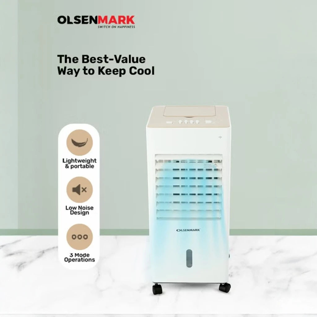 Olsenmark 3-in-1 Portable Air Cooler – Air Purifier, Humidifier & Cooling Fan | 6L Water Tank, Ice Packs, Adjustable Speed, Quiet Operation, Heater Function, 65W - OMAC1783 – White - Damoo