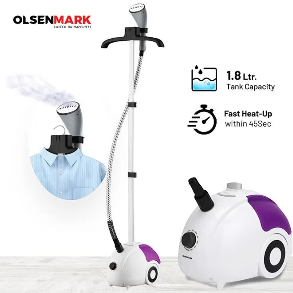 Olsenmark Garment Steamer β 1.8L Water Tank, 2000W Power, 45s Fast Heat-Up, Telescopic Pole, Clothes Hanger, Continuous Steam , OMGS1690N β Pink - Damoo