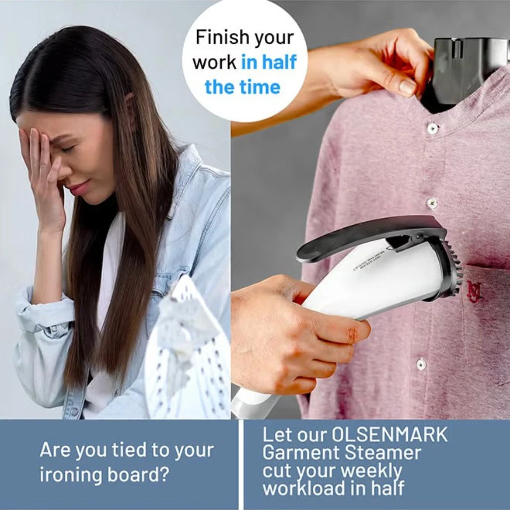 Olsenmark Garment Steamer β 1.8L Water Tank, 2000W Power, 45s Fast Heat-Up, Telescopic Pole, Clothes Hanger, Continuous Steam , OMGS1690N β Pink - Damoo