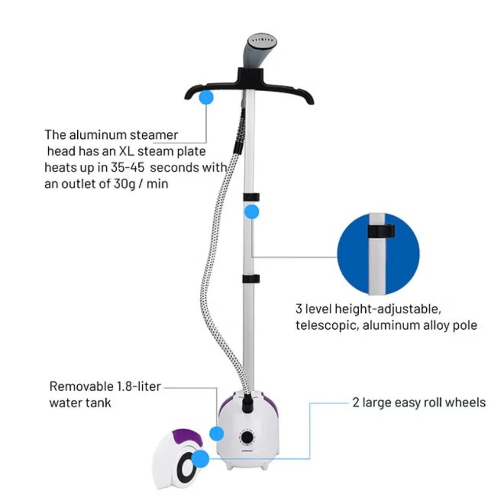Olsenmark Garment Steamer β 1.8L Water Tank, 2000W Power, 45s Fast Heat-Up, Telescopic Pole, Clothes Hanger, Continuous Steam , OMGS1690N β Pink - Damoo