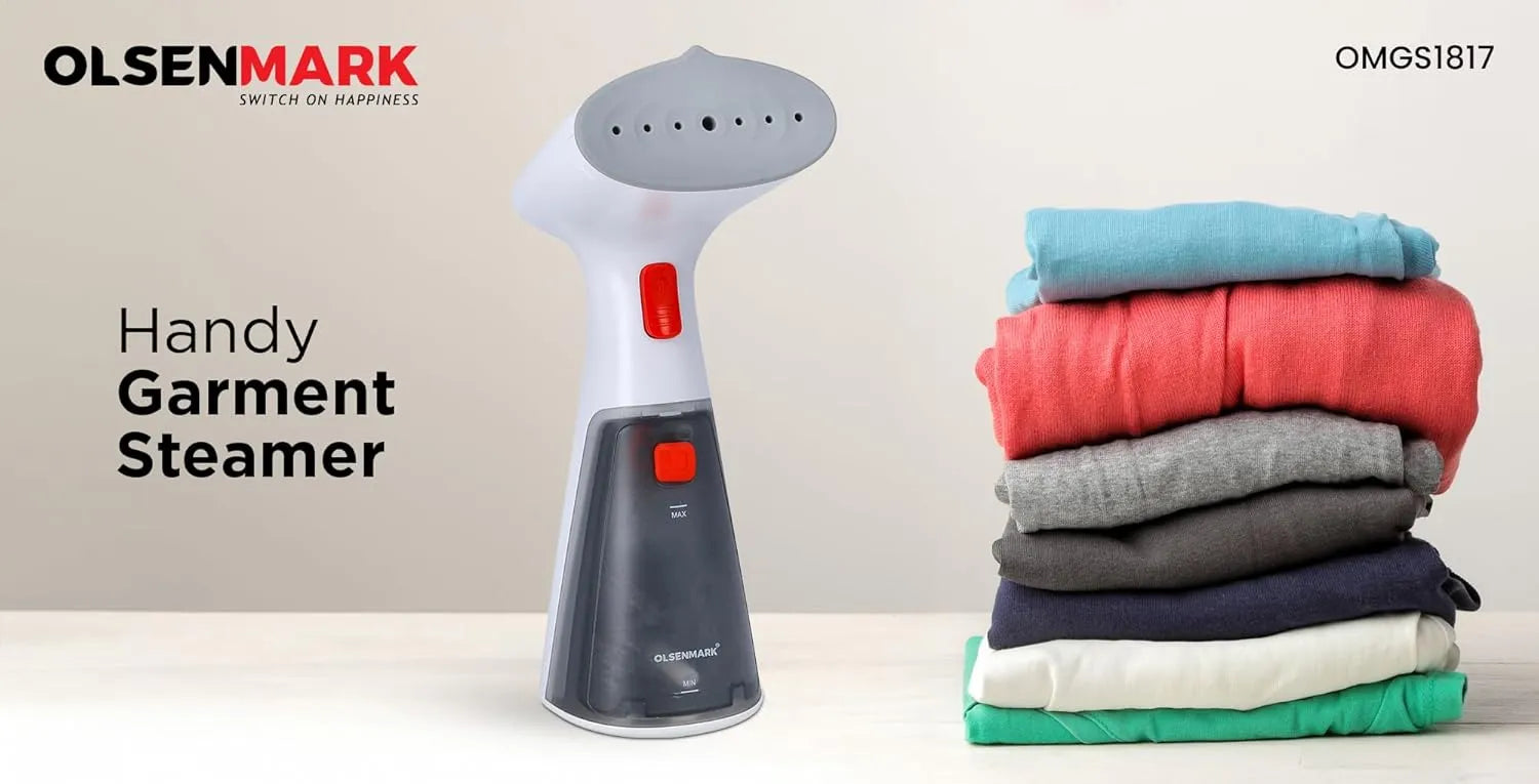 Olsenmark OMGS1817 Handheld Garment Steamer – 1000W Portable Fabric Steamer with 120ml Tank, Anti-Leak & Overheat Protection – Travel Size Clothes Steamer for All Fabrics – White - Damoo
