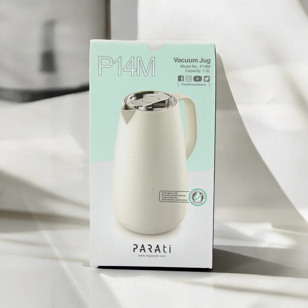 PARATI 1 Liters Vacuum Jug - High Borosilicate Glass Double-Wall, Drip-Free, Wide Opening, Heat Retention for Coffee, Tea, and Beverages - P14M-10 - Damoo