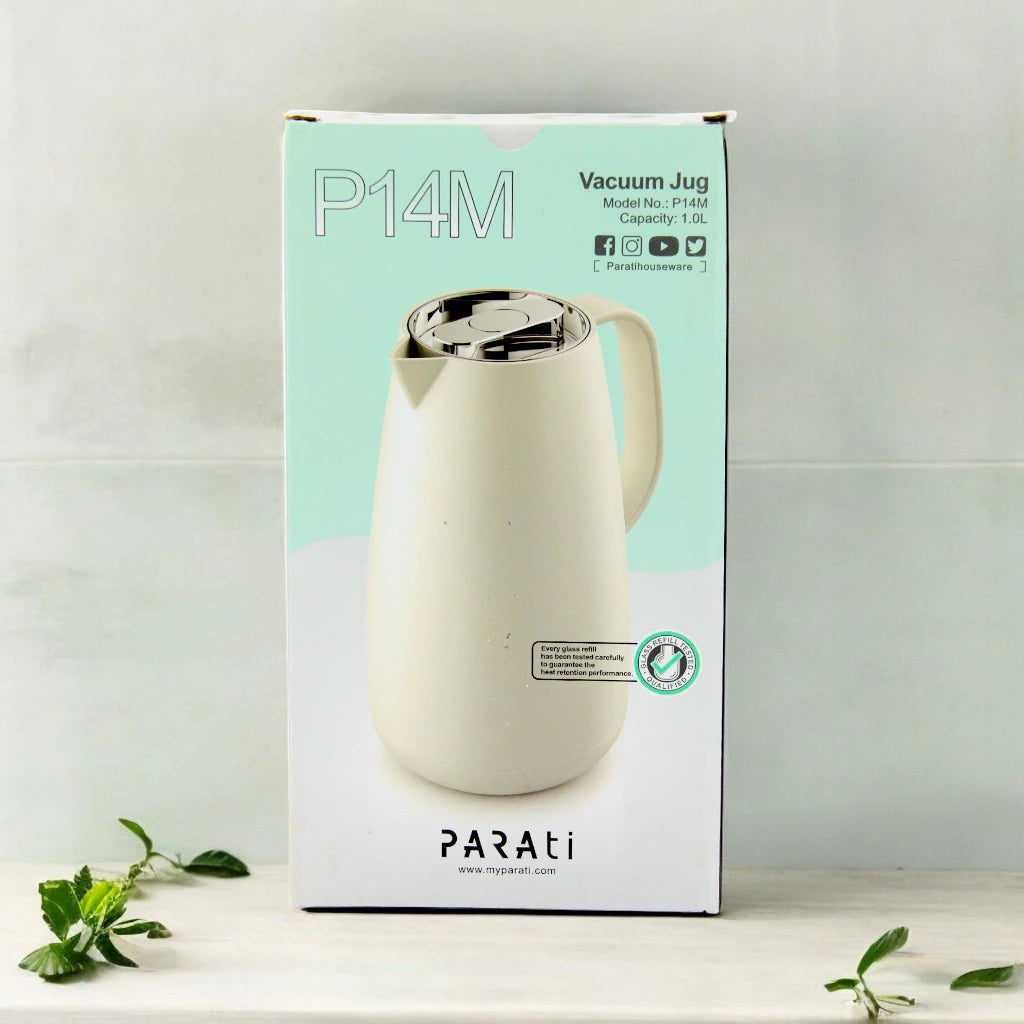 PARATI 1 Liters Vacuum Jug - High Borosilicate Glass Double-Wall, Drip-Free, Wide Opening, Heat Retention for Coffee, Tea, and Beverages - P14M-10 - Damoo
