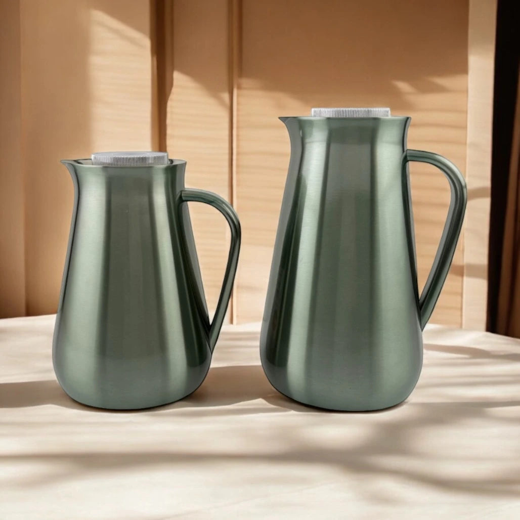 Parati Premium Double-Wall Vacuum Flask Set – 1L & 0.5L | Elegant Insulated Carafes for Serving Tea & Coffee | BPA-Free | Long Heat Retention | Certified Quality (Green) - Damoo