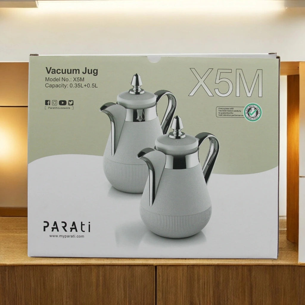 Parati Vacuum Jug Set – 0.35L + 0.5L | Double Wall High Vacuum | Borosilicate Glass & Food-Grade Silicone | 12H Hot / 24H Cold | Premium Heat Retention - Damoo