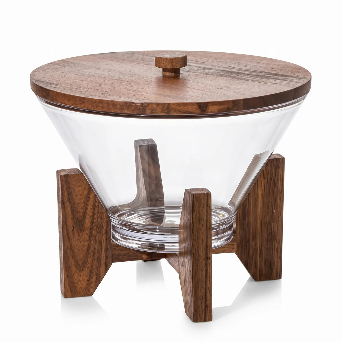 SALAD SERVING SET G-5054B – Thick Acrylic Clear Bowl with Wooden Lid and Holder | Salad Serving Bowl Set for Home Dining
