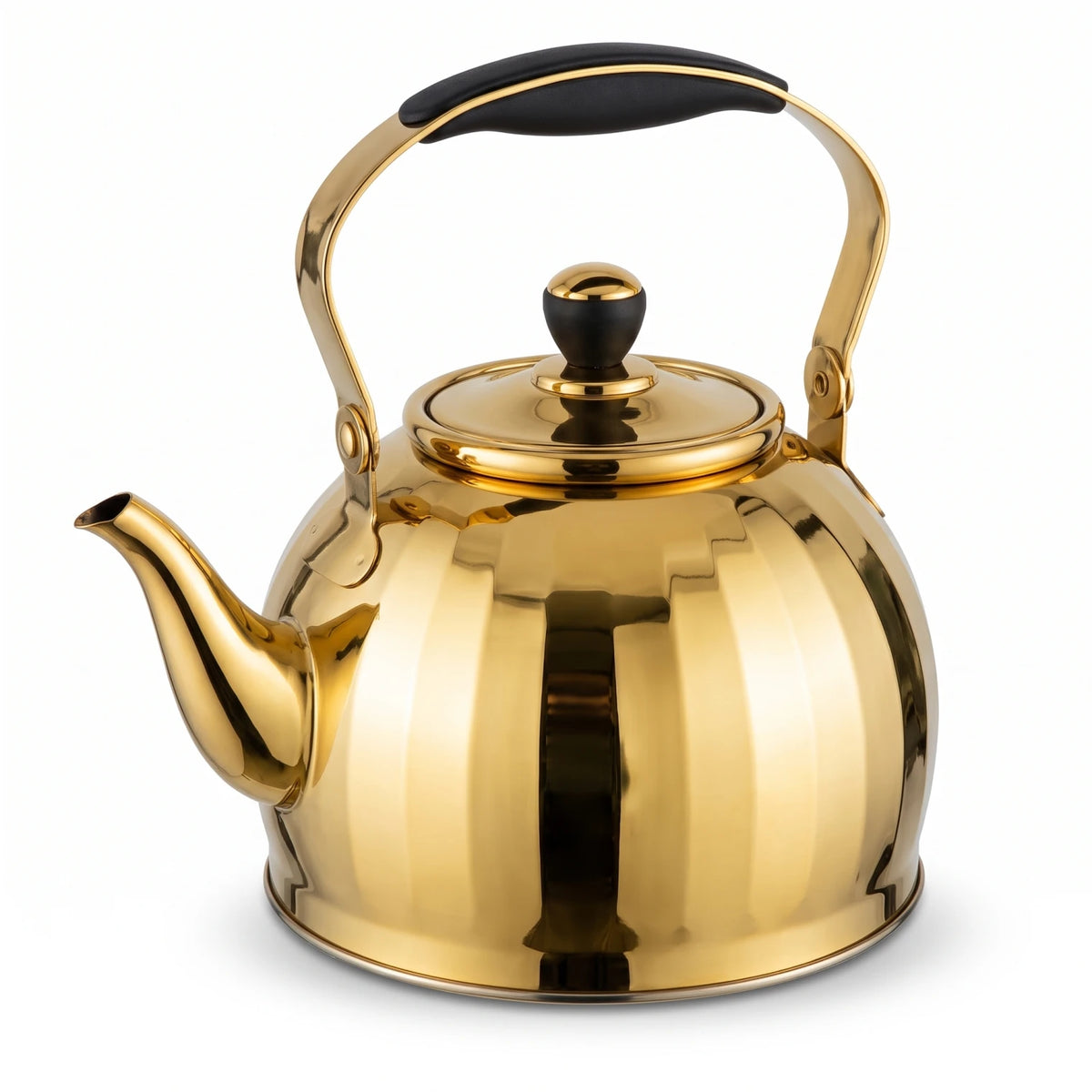 VICALINA 18/10 Stainless Steel Gold Kettle 2 Liters – Reflective Finish, Curved Spout, Fitted Lid, Loop Handle for Tea & Hot Water