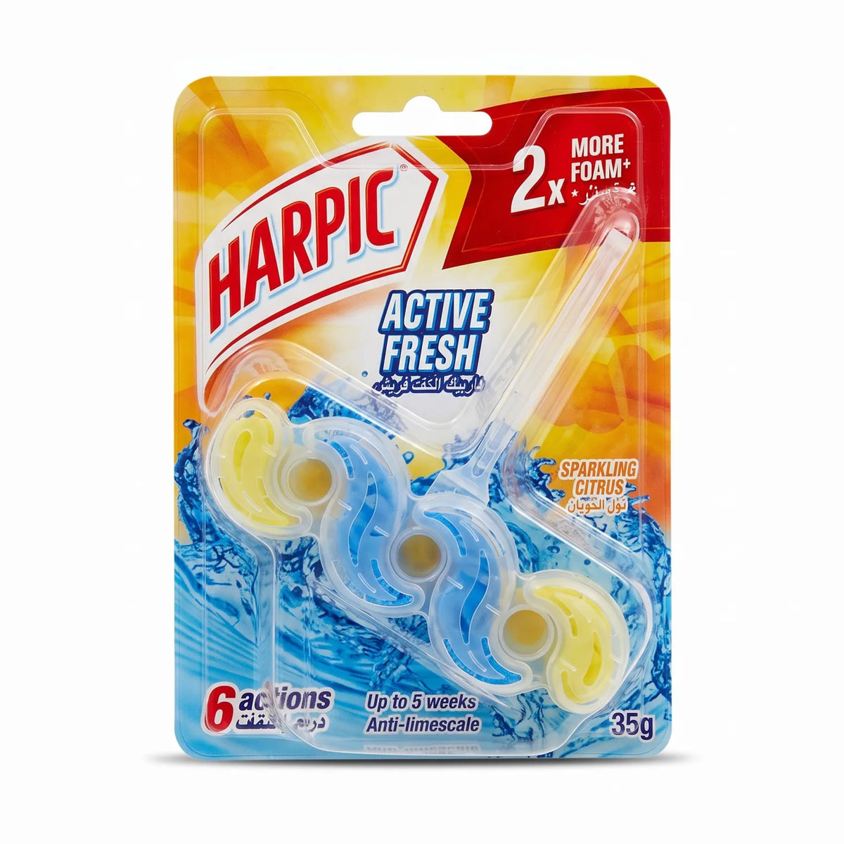 Harpic Fresh Power 6 Toilet Rim Block 35g – Sparkling Citrus | 6 Actions | Anti-Limescale | Cleaning Foam | Bleach & Phosphate Free