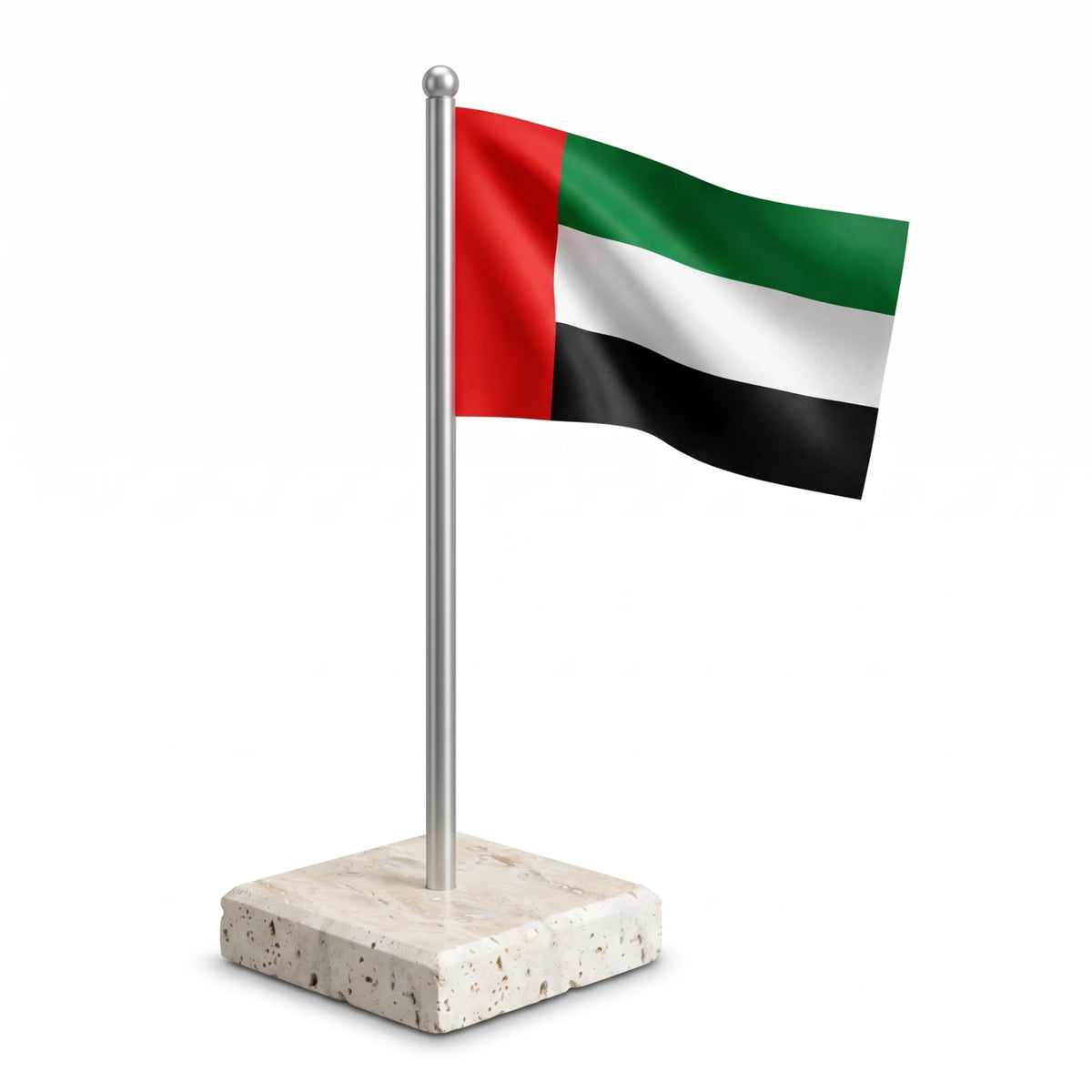 Acrylic Mini UAE Flag with Marble Travertine Square Base β 17cm Desk Decoration for Office, Desk and National Day Celebrations