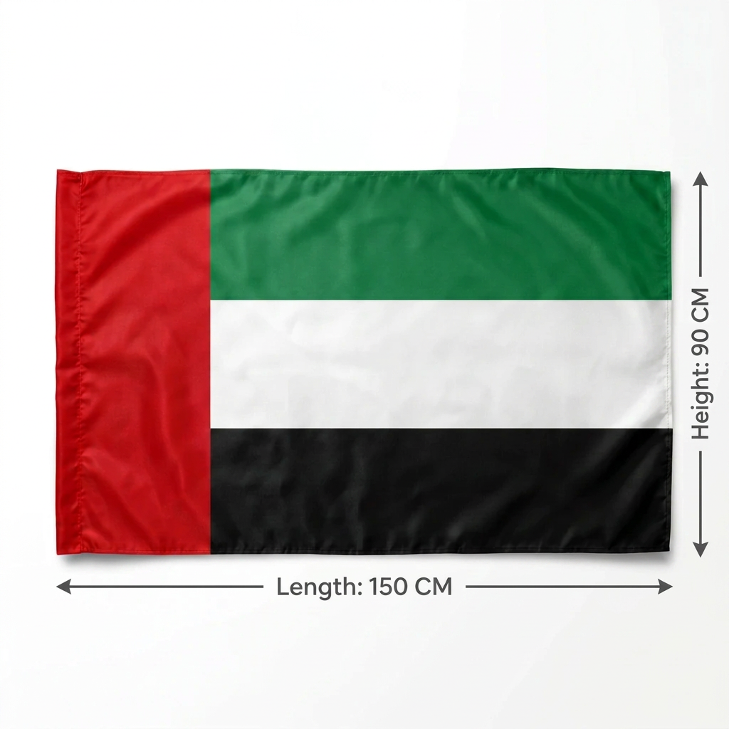 UAE Flag 90 CM x 150 Cm – National Flag Design in Red, Green, White and Black with Decorative Heart Motifs for Proud Display