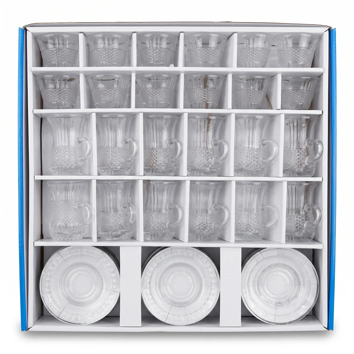 Happy ware 36 Pieces Tea and Coffee Set – 12 Glass Tea Cups, 12 Arabic Coffee Cups & 12 Glass Saucers