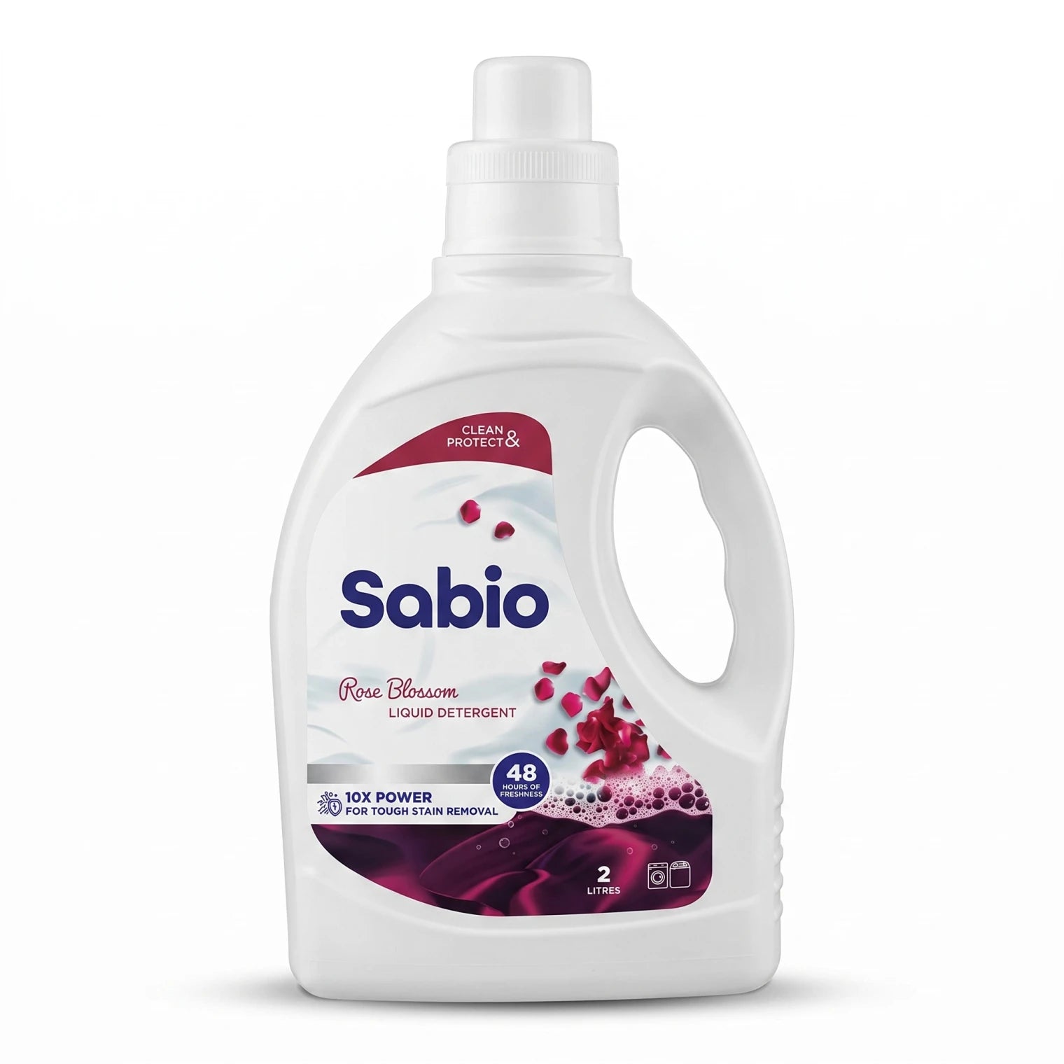 Sabio Liquid Detergent Rose Blossom – 2 Liters | 10X Power for Tough Stain Removal | 48 Hours of Freshness | Liquid Cleaning
