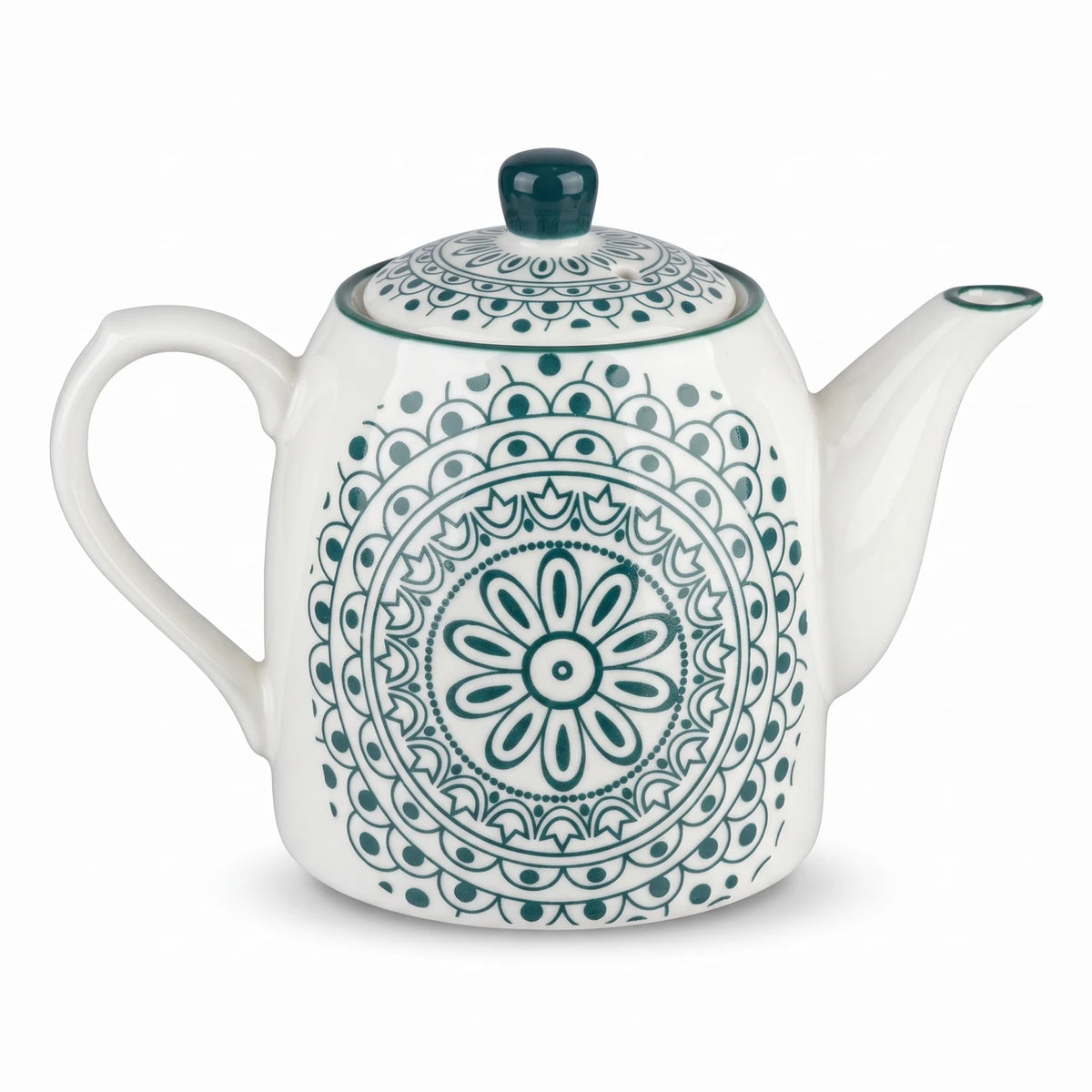Che Brucia Porcelain Coffee & Tea Pot 700 ml – Lidded Teapot with Spout and Handle, Decorative Blue or Green Design - Green - Image 1