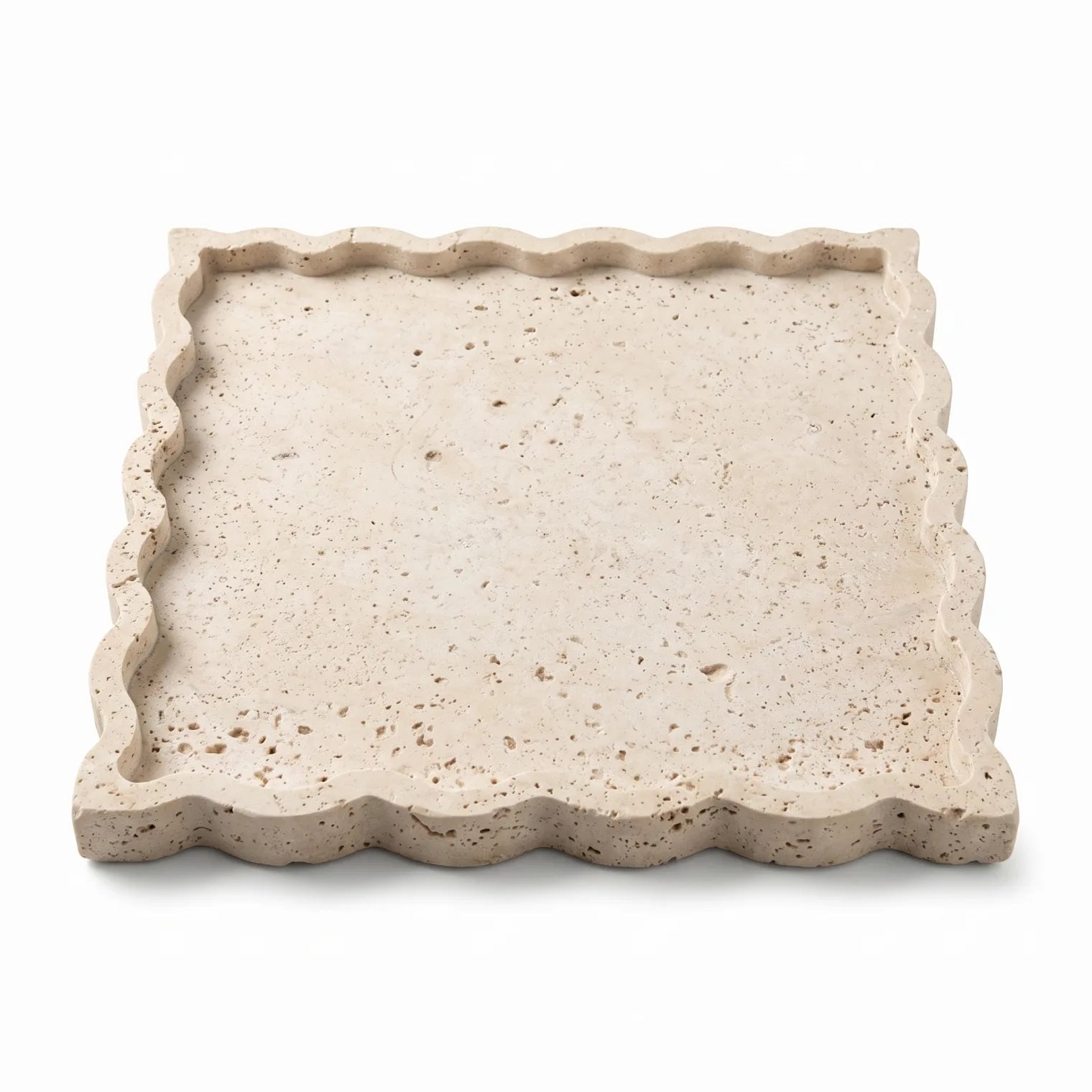 Natural Travertine Stone Scalloped Tray 27 x 27 x 2 cm – Textured Decorative Serving Platter