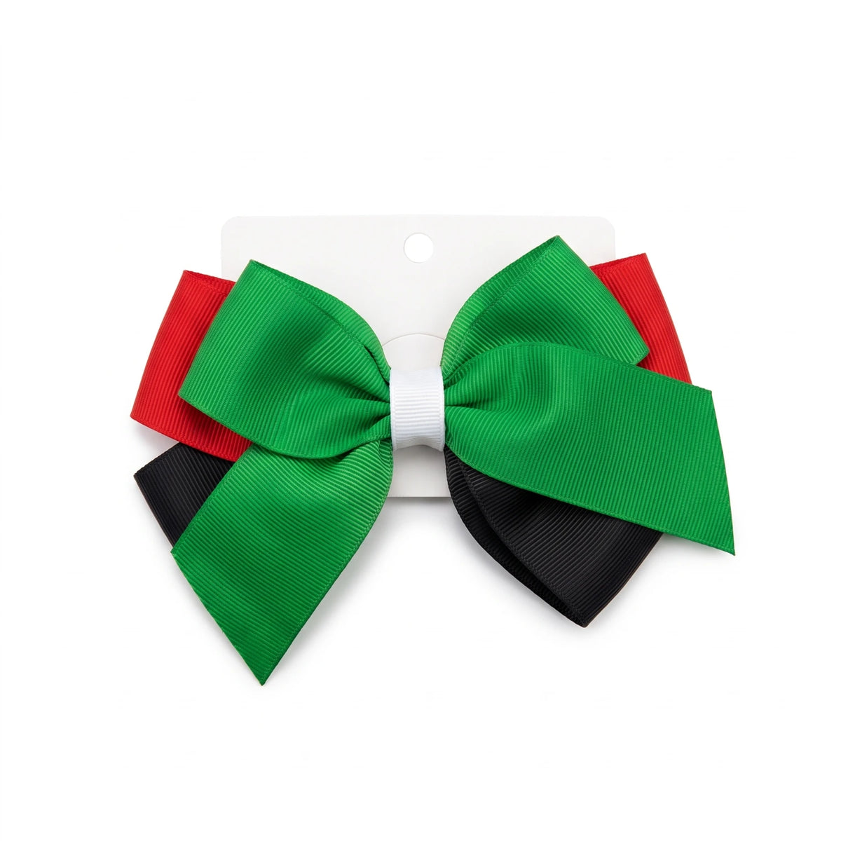 UAE Colors Hair Clip β Green, Red, Black and White Layered Bow Accessory for UAE National Day and UAE Flag Day Celebrations