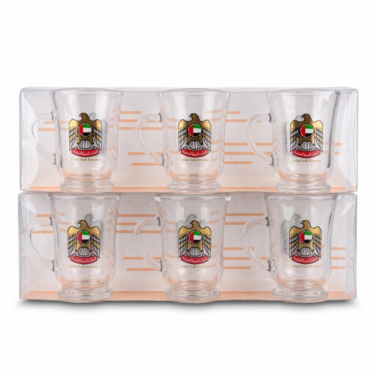 UAE National Glass Tea Cups Set β 6 Pieces with United Arab Emirates Symbol
