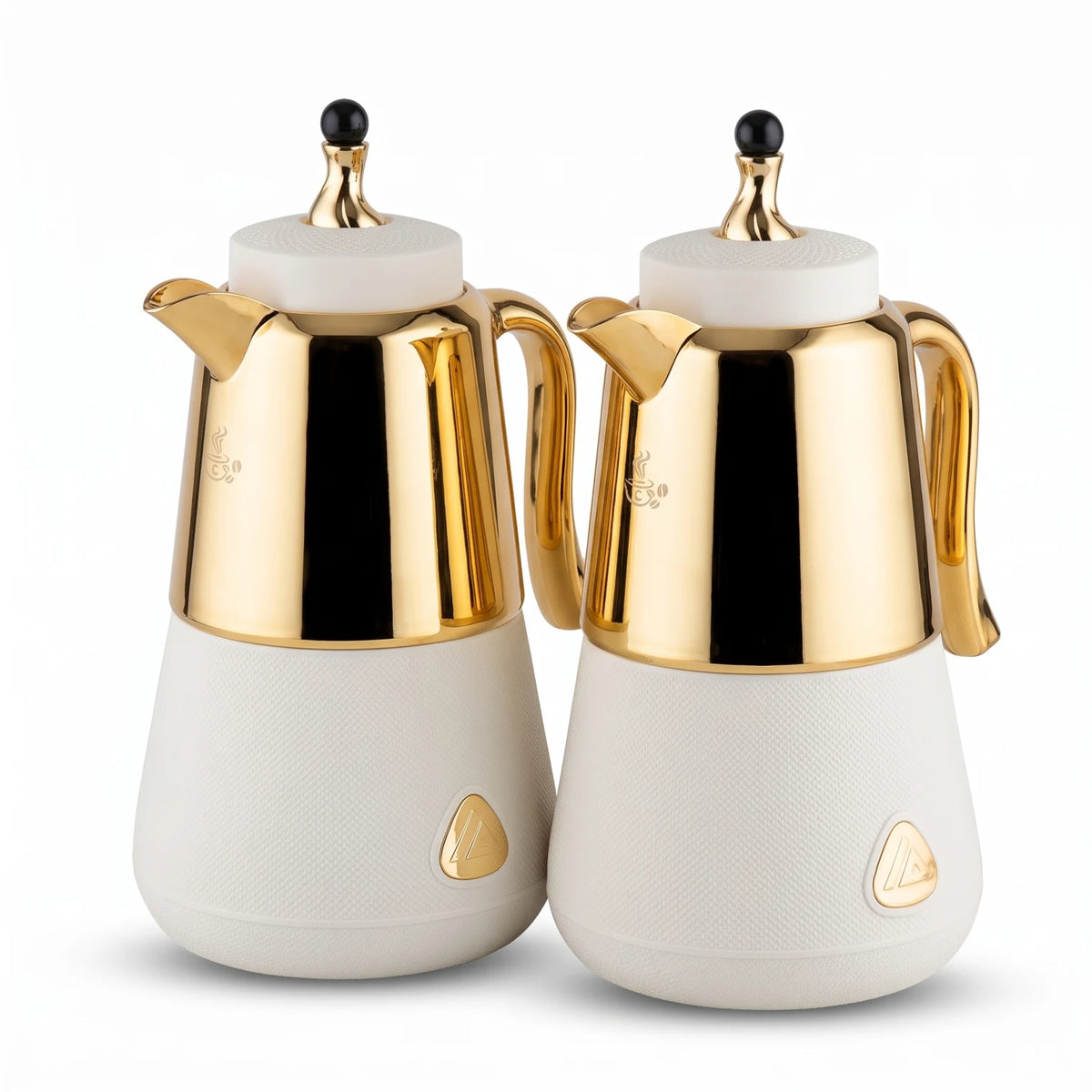 LALOZA 2-Piece White Textured Gold Premium Vacuum Flask Set – 1.0L + 1.0L | Leak-Proof Tea and Coffee Serving Flasks