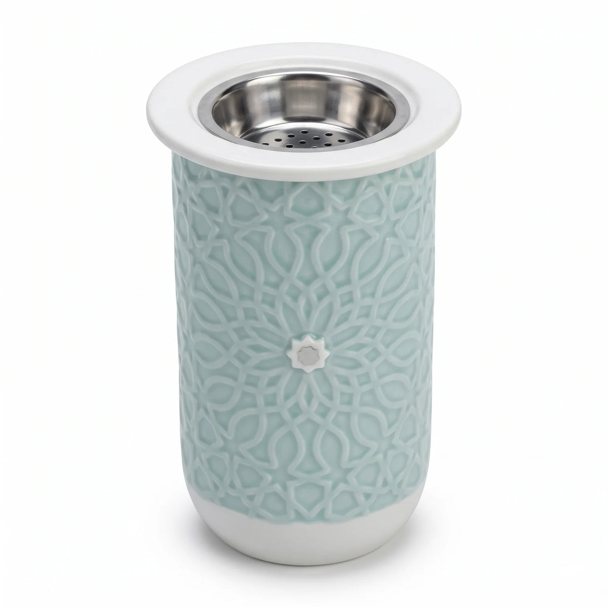 OTANTIC ASALA Small Teal Incense Burner – Embossed Geometric Pattern, Metal Insert Cup and 6cm Charcoal Area