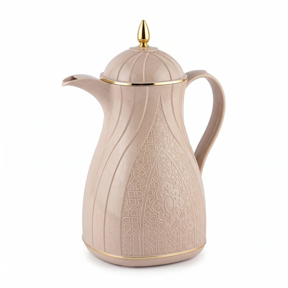 Rose Beige Vacuum Flask 1.3 Litre – Arabic Geometric Design, Gold-Tone Accents, Leak-Proof Tea and Coffee Flask