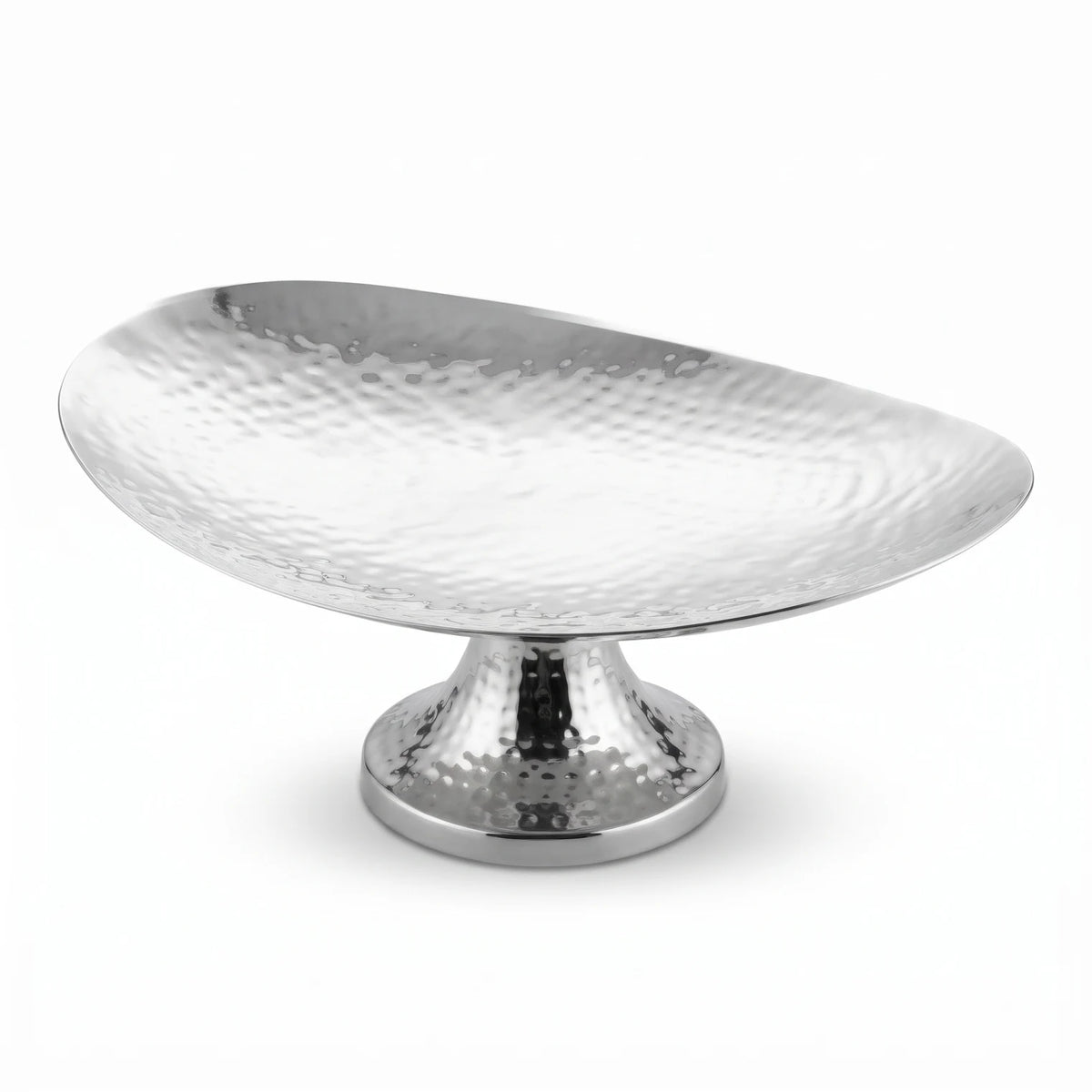 Stainless Steel Serving Plate 40 x 30 x 15 cm – Elevated Hammered Silver Platter for Cakes, Desserts and Table Serving