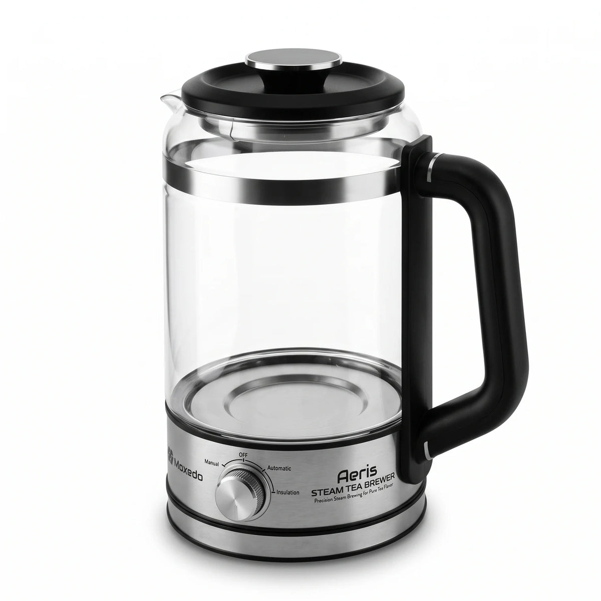 Moxcuo Aeris 1.5L Electric Steam Tea Brewer – Glass Carafe | Manual, Automatic & Insulation Modes | BPA-Free Eco-Friendly PP Lid