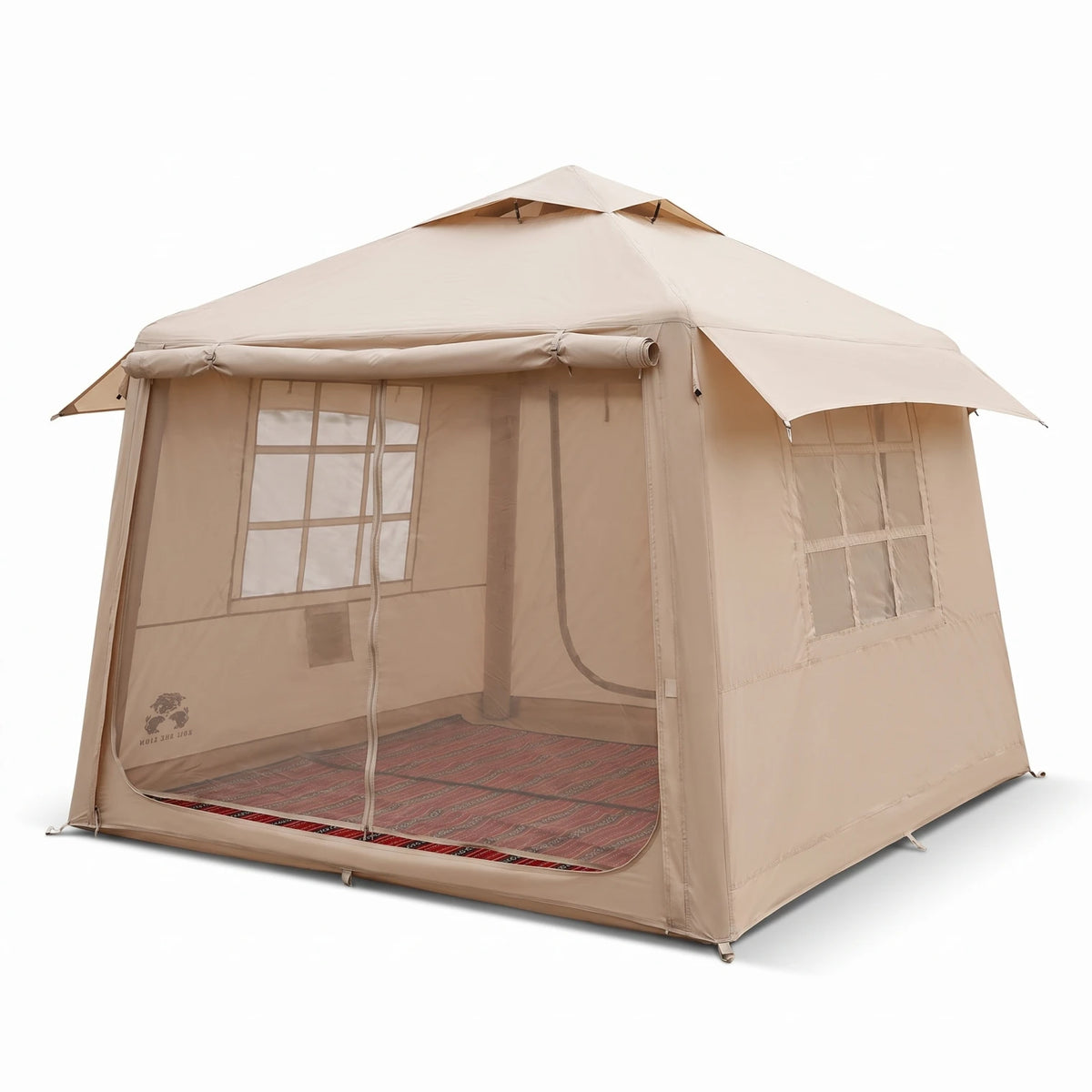 SAN ZHE LION Dark Beige Large Inflatable Tent – 195 x 220 x 220 cm | Mesh Windows, Door and Peaked Roof | Outdoor Camping Shelter