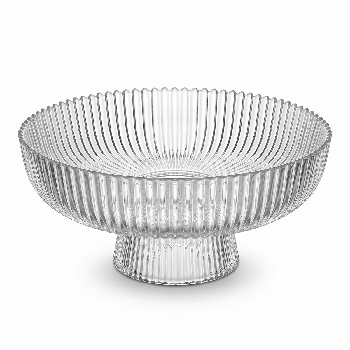 Glass Pedestal Serving Bowl with Fluted Sides – 15 cm Clear Footed Bowl for Dry Fruits and Nuts, 6 cm Base