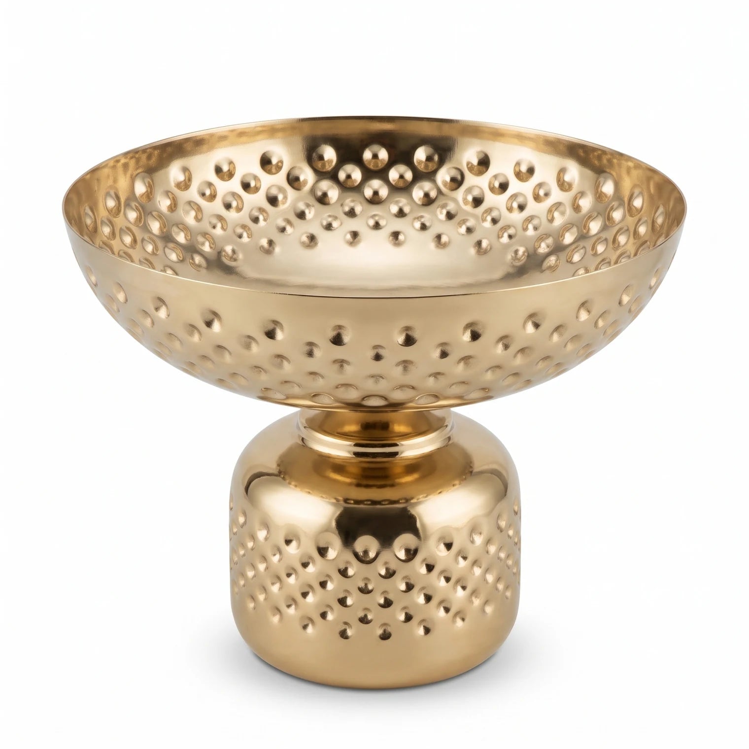 Gold-Toned Metal Decorative Bowl Large – 22 x 26 x 26 cm | Footed Design | Raised Decorative Pattern | Reflective Finish