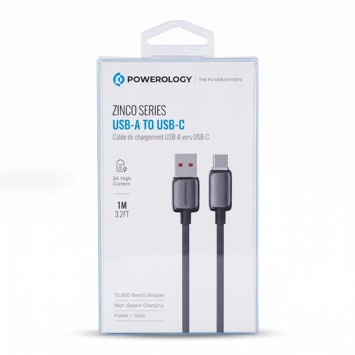POWERОLOGY ZINCO SERIES USB-A to USB-C Cable 1M / 3.2FT | 3A High Current | High-Speed Charging & Data Sync | 15,000 Bend Lifespan