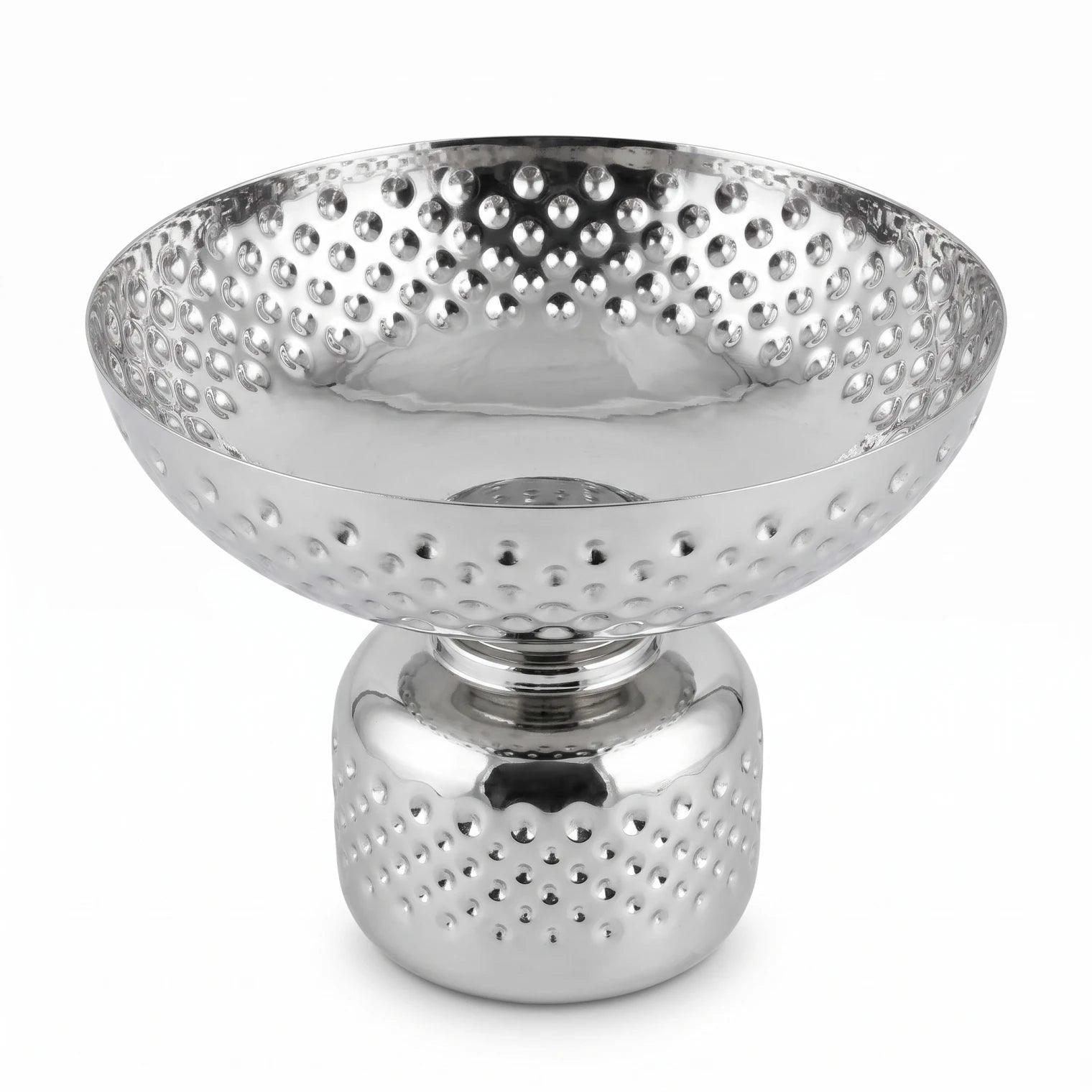 Silver Metal Decorative Fruit Bowl (Large) – 23 x 26 x 26 cm | Footed Design | Raised Textured Pattern | Tabletop Display