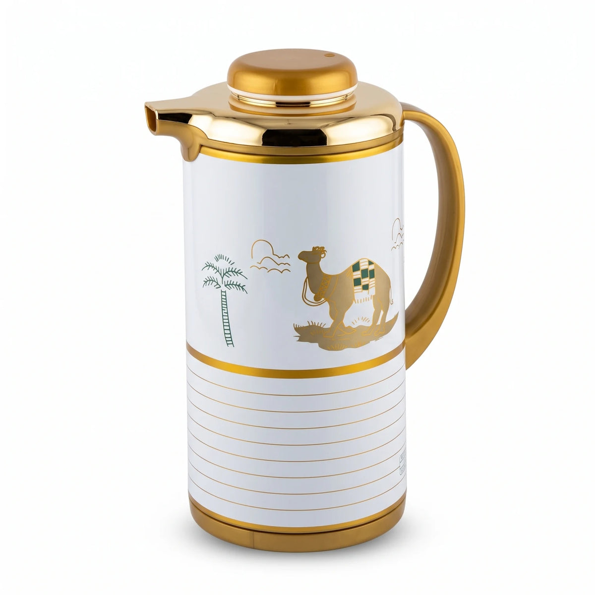 SIMBA MKUBWA Vaccum Jug Gold & White 1.0 L – Arabic Heritage Camel & Palm Tree Design | Leak Proof, Hot & Cold Beverage Flask