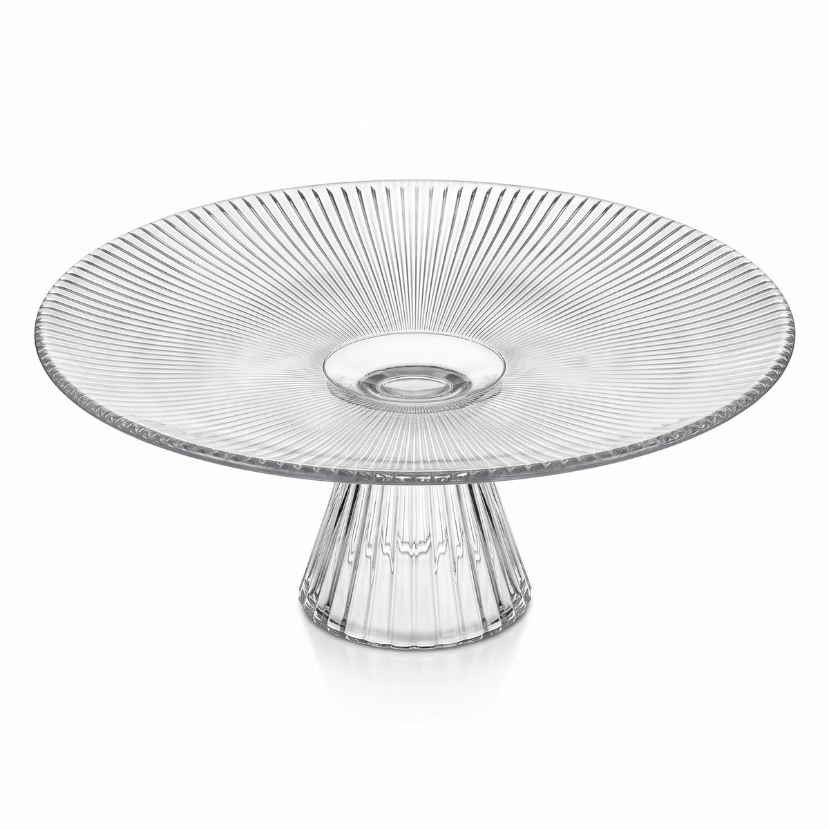 Decorative Ribbed Glass Cake Pedestal Stand – 26cm Round Stand with 10cm Height and 8cm Base