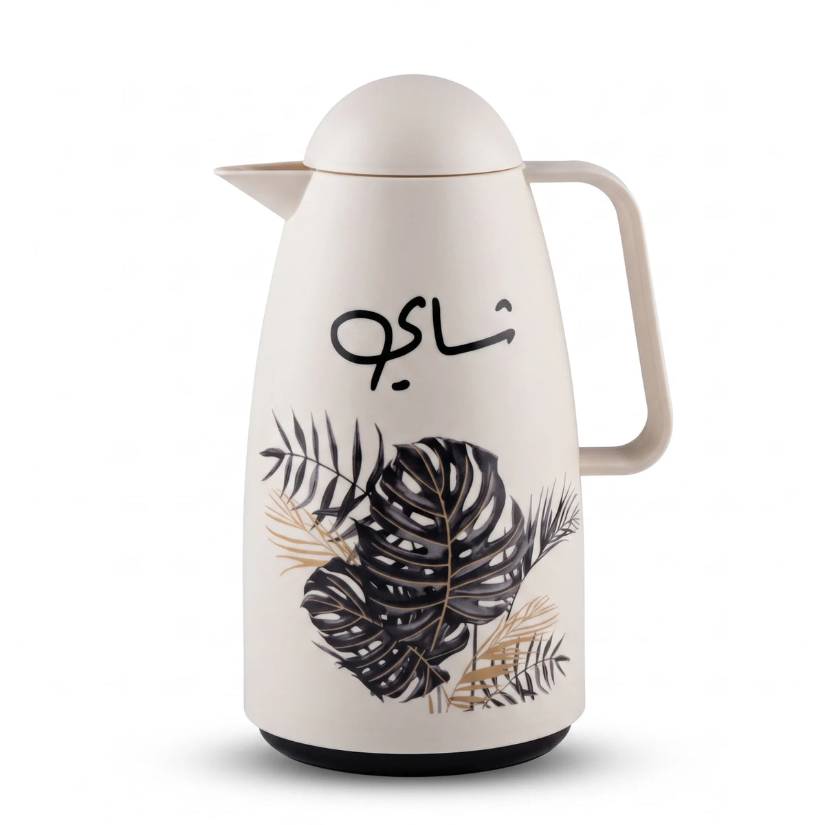 Crystal House vaccum flask – 1 Liter | Tropical Leaf Pattern | Arabic Chai Calligraphy | Leak Proof Tea and Coffee Flask