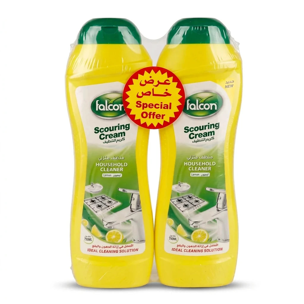 Falcon Scouring Cream Cleaner Lemon 750ml Pack of 2 | Household Cream Cleanser for Sinks, Stovetops and Faucets