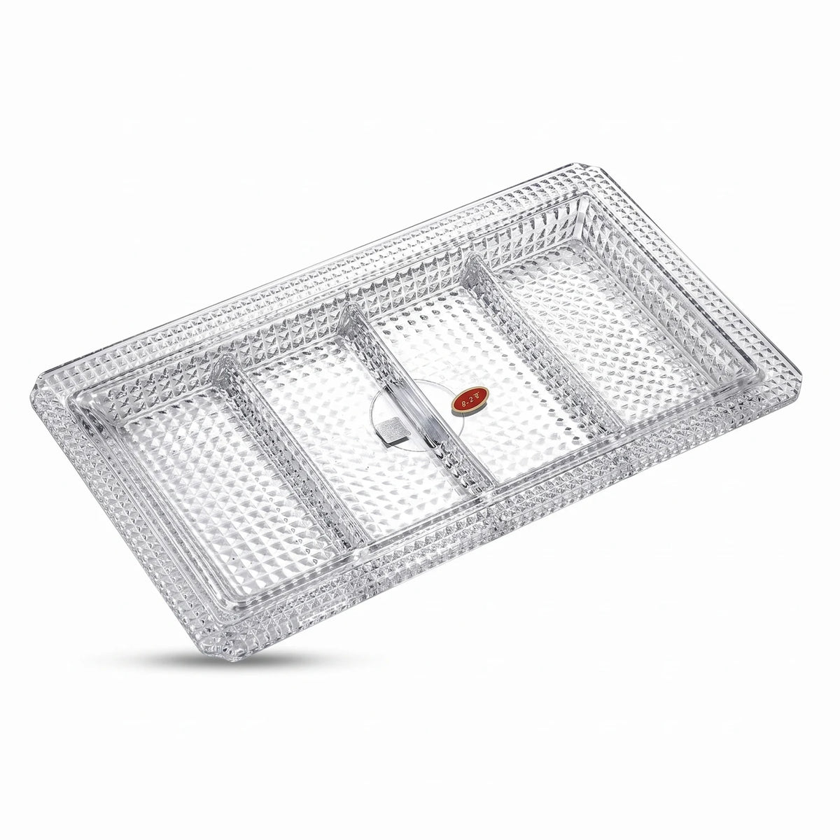 Premium 4-Section Rectangular Glass Serving Tray – 22 x 37 x 3 cm | Diamond-Cut Texture | Dessert, Dry Fruit and Snack Presentation