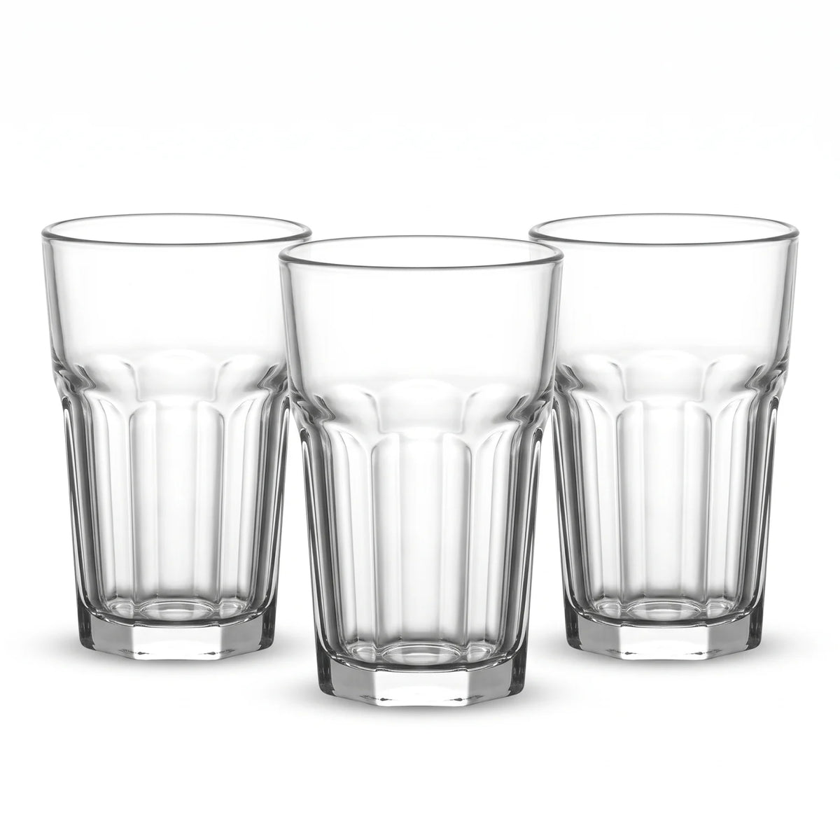 LAV 3 Pieces Glass Set – 300 CC Clear Tumblers, 120 mm Tall, Ribbed Design, Dishwasher Safe for Everyday Drinks