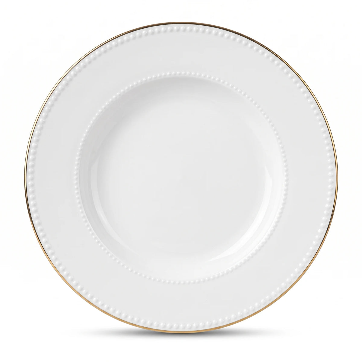QUALITIER Premium fine porcelain 27.5 CM Dinner Plate – White Plate with Gold-Colored Rim, Raised Beaded Border and Glossy Finish for Table Settings