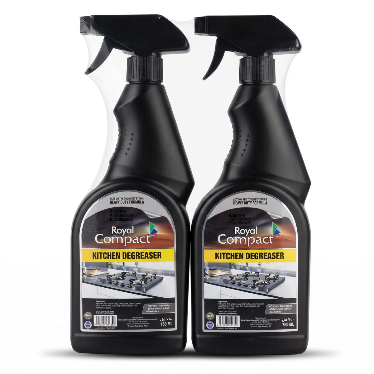 Royal Compact Kitchen Degreaser 2 x 750 ml – Heavy Duty Trigger Spray Formula for Tough Stains, Deodorizing Kitchen Cleaning and Everyday Use