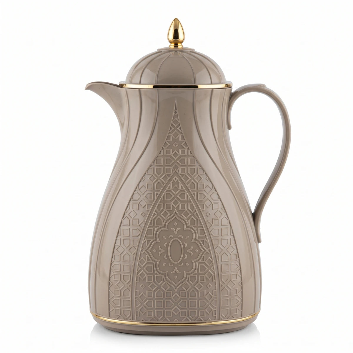 Rose Warm Grey Premium Vacuum Flask 1L – Arabic Geometric Design, Gold-Tone Accents, Leak-Proof Tea and Coffee Flask