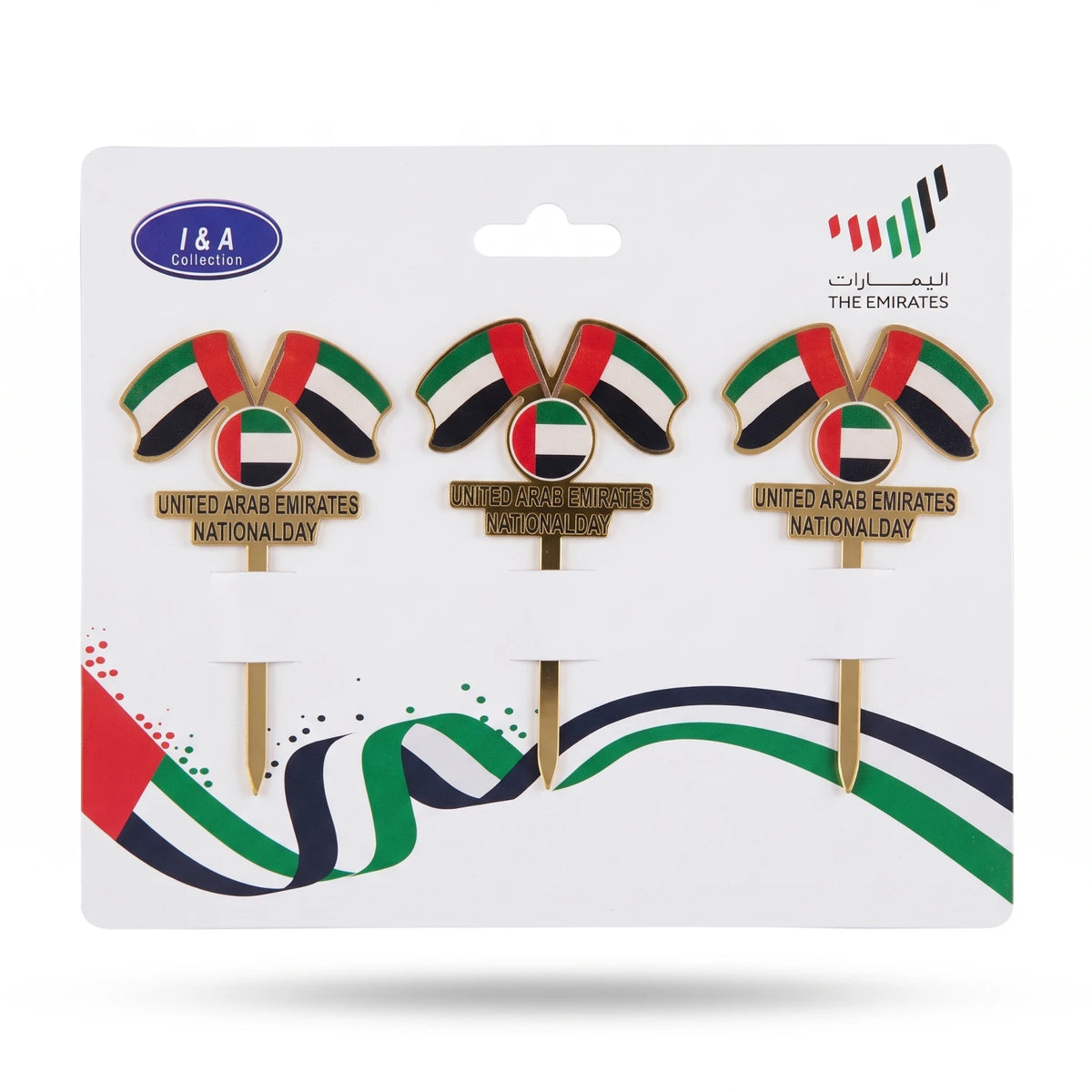 I&A Collection UAE National Day Acrylic Decor Set of 3 Pieces | Flag-Themed Hanging Ornaments in Red, Green, Black, White and Gold