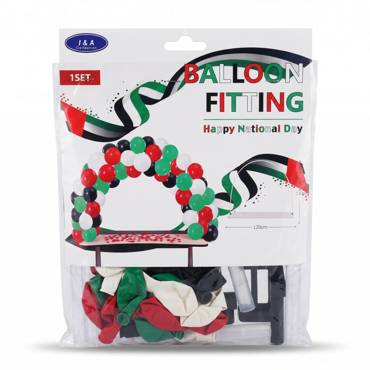 I & A Collection Baloon fitting UAE national day – 1 Set | Red, Green, Black & White Balloon Decoration, 130cm × 120cm