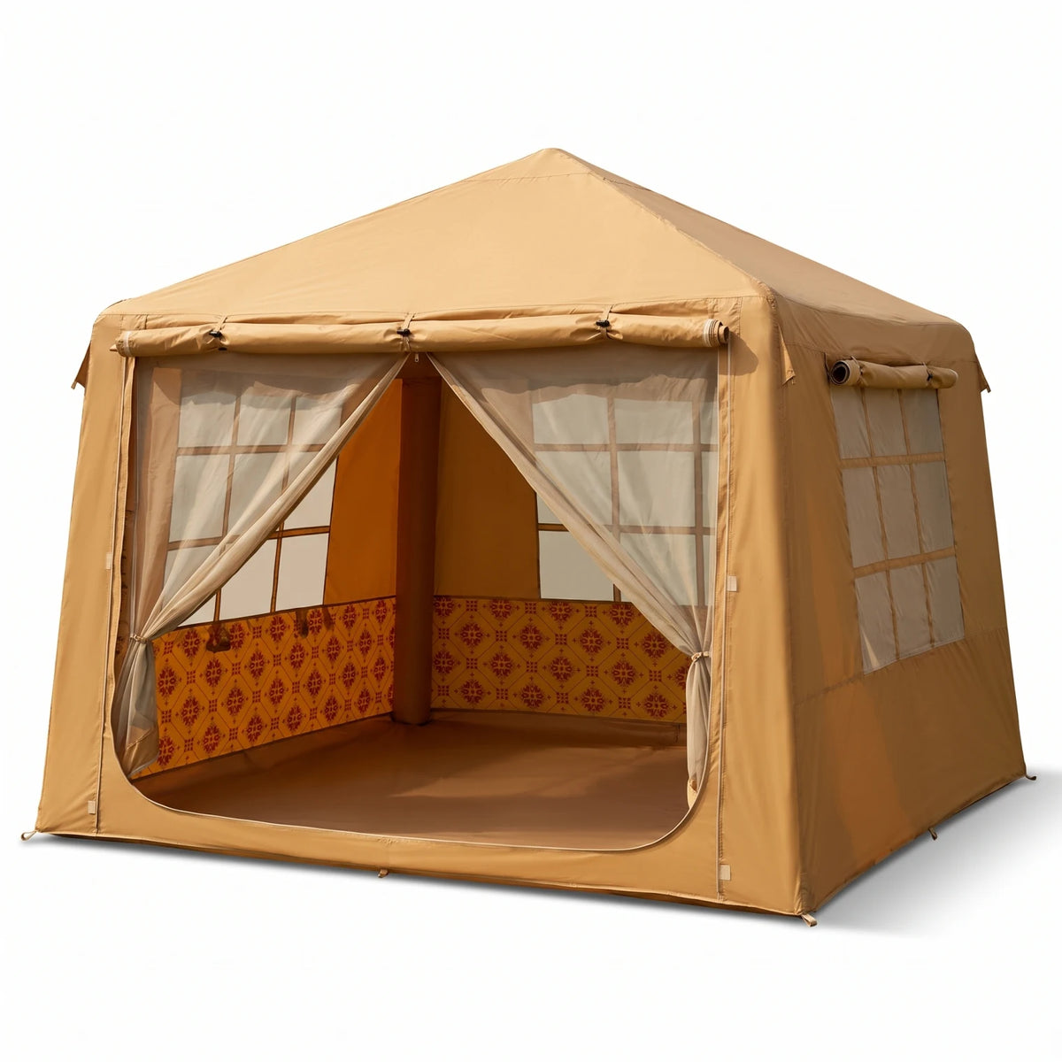SAN ZHE LION Mustard Inflatable Tent for Camping – 220 x 300 x 300 cm | Mesh Windows and Door | Spacious Outdoor Family Shelter