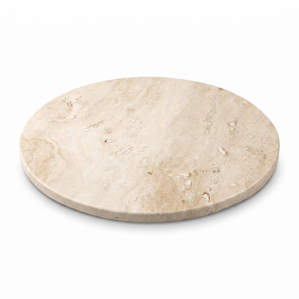 Round Natural Travertine Marble Tray – 30 x 30 x 2 cm | Cream Beige Mottled Tabletop Serving and Display Tray
